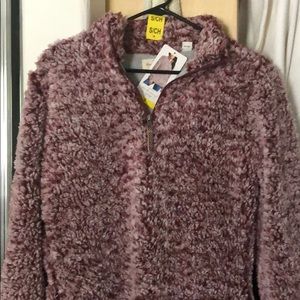 Pink Sherpa jersey lined half zip